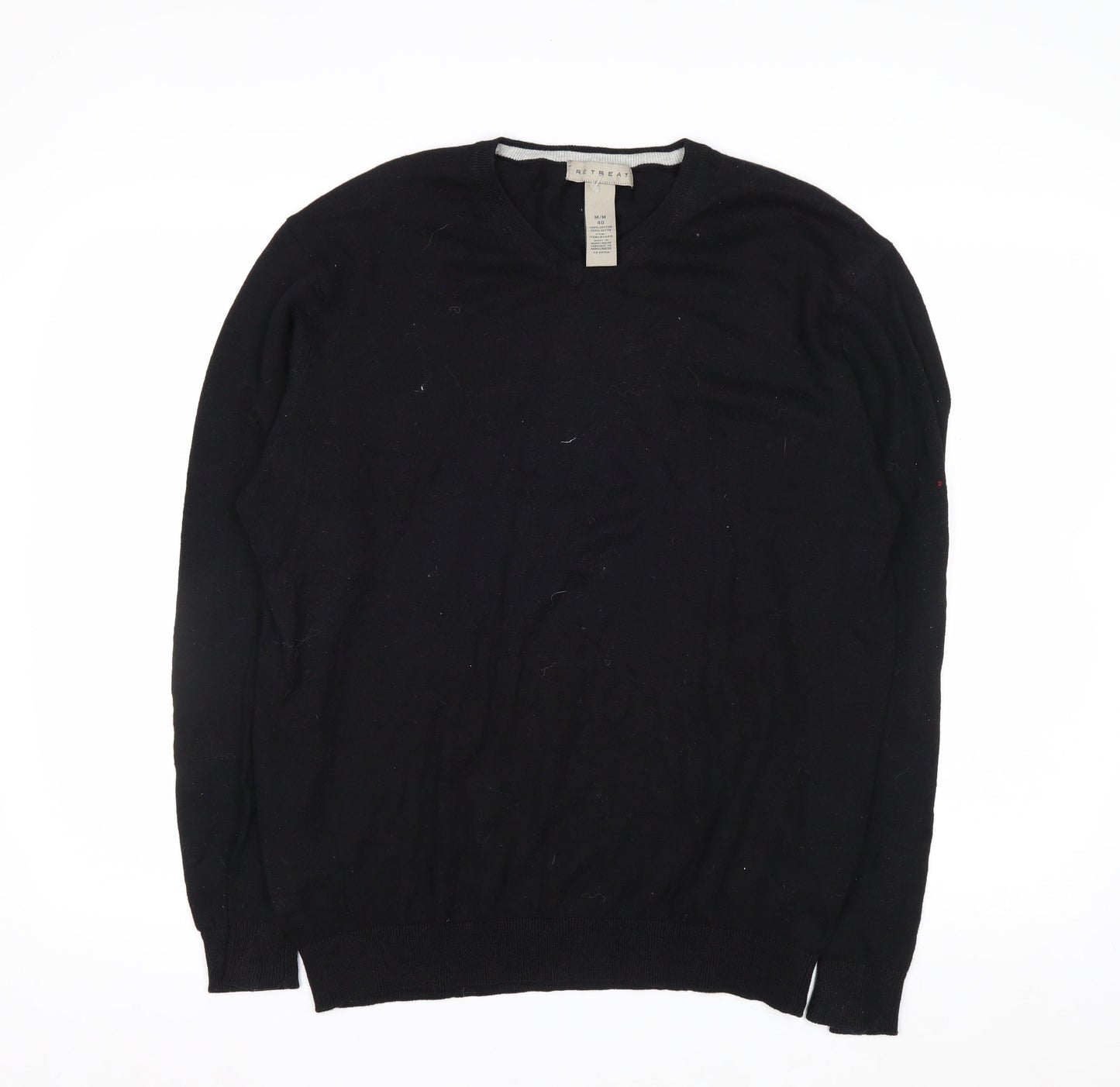 Retreat Men's Black Cotton Crew Neck Pullover Jumper Size M