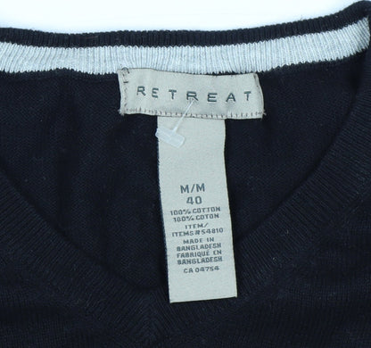 Retreat Men's Black Cotton Crew Neck Pullover Jumper Size M