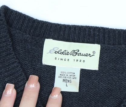 Eddie Bauer Mens Grey Argyle Cotton Knit Vest L Vintage