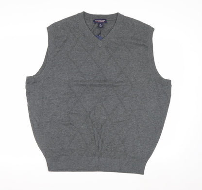 Roundtree & Yorke Men's Grey Cotton Argyle V-Neck Vest XL