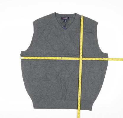 Roundtree & Yorke Men's Grey Cotton Argyle V-Neck Vest XL
