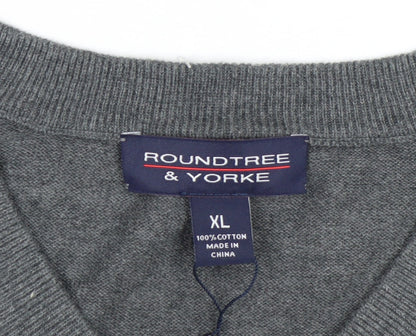 Roundtree & Yorke Men's Grey Cotton Argyle V-Neck Vest XL