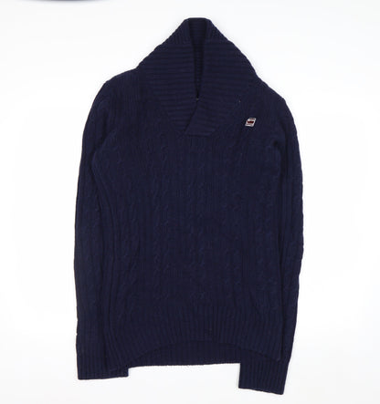 G-Star RAW Men's Blue Wool Cable-Knit V-Neck Pullover Jumper Size S