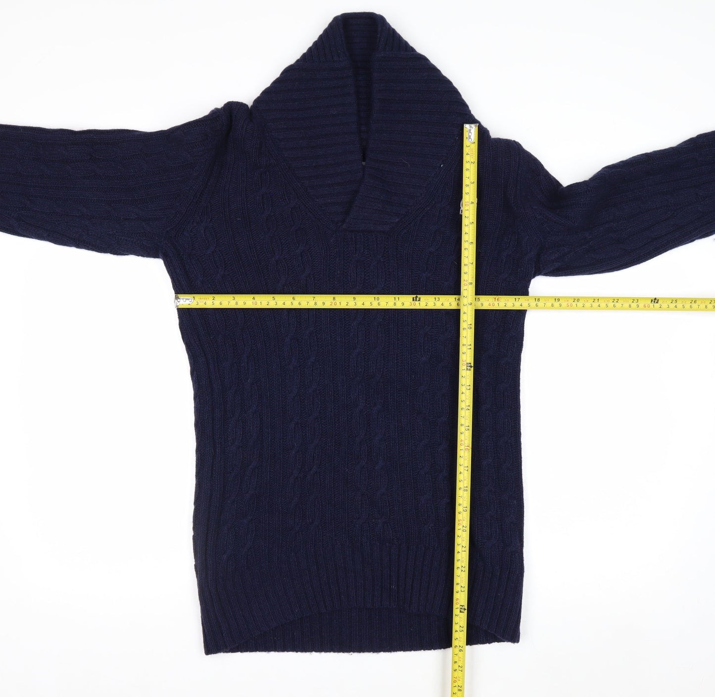 G-Star RAW Men's Blue Wool Cable-Knit V-Neck Pullover Jumper Size S