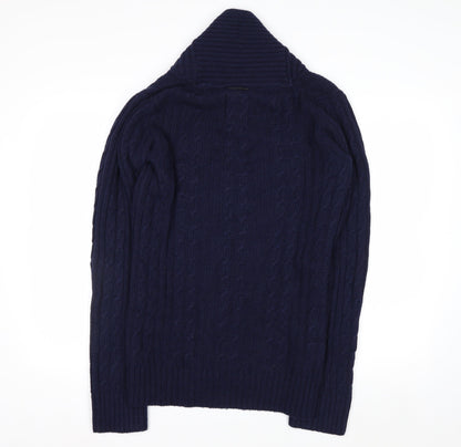 G-Star RAW Men's Blue Wool Cable-Knit V-Neck Pullover Jumper Size S