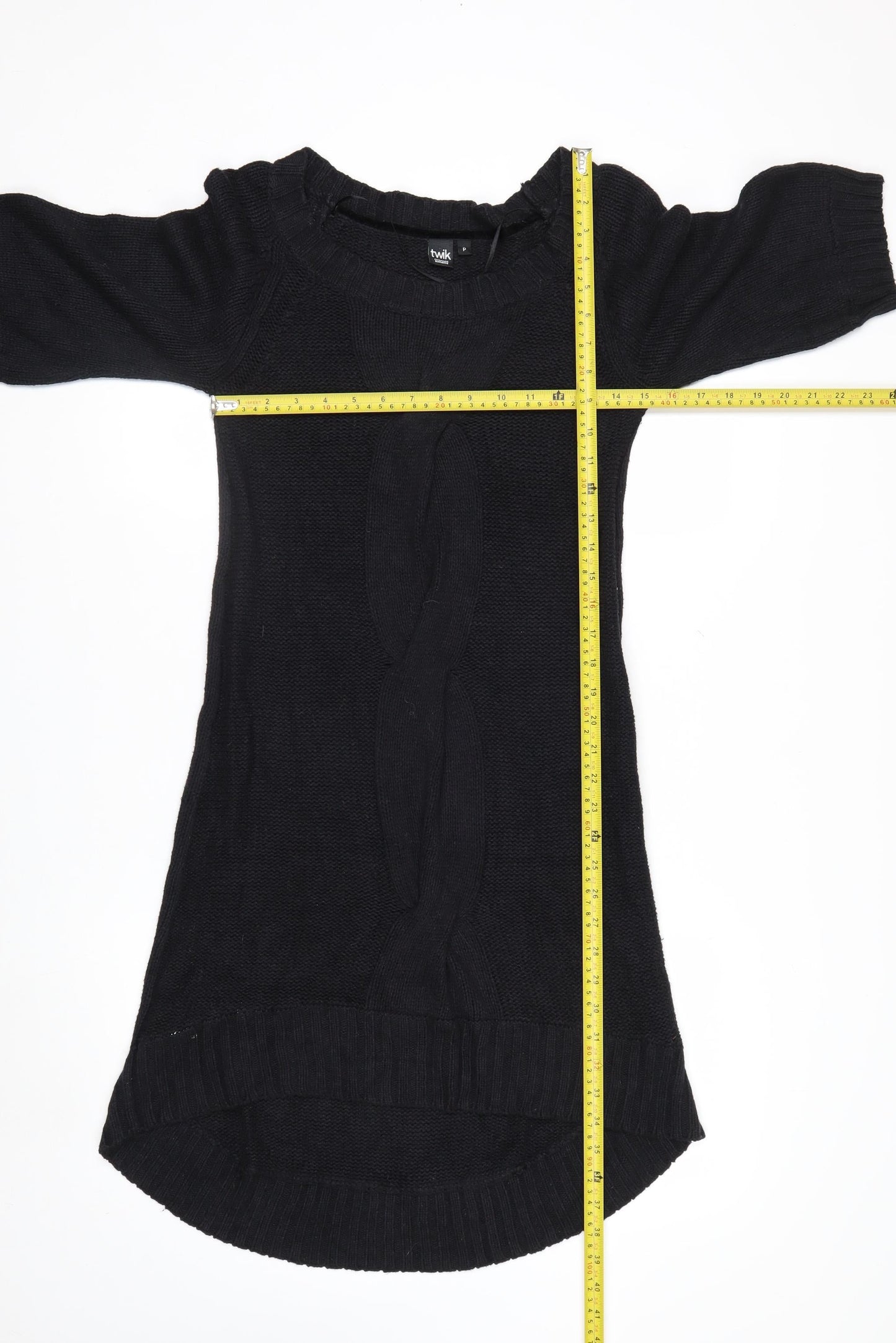 Twik Women Black Petite Knit Jumper Dress Short Sleeve Winter Casual