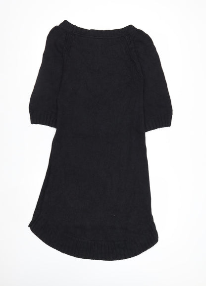 Twik Women Black Petite Knit Jumper Dress Short Sleeve Winter Casual