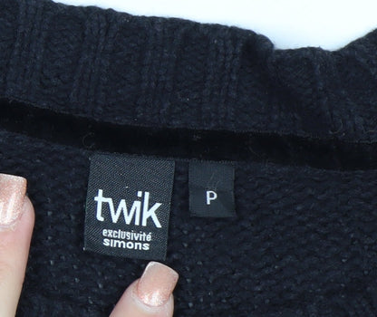Twik Women Black Petite Knit Jumper Dress Short Sleeve Winter Casual