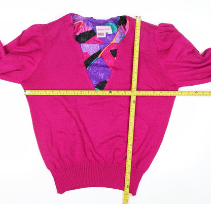 Anthony Sicari Women’s Pink V-Neck Wool Blend Vintage Pullover Jumper Size 14