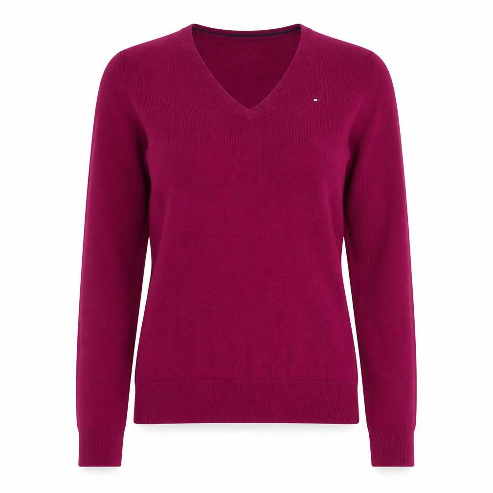 Tommy Hilfiger Women's Pink V-Neck Cotton Blend Jumper S