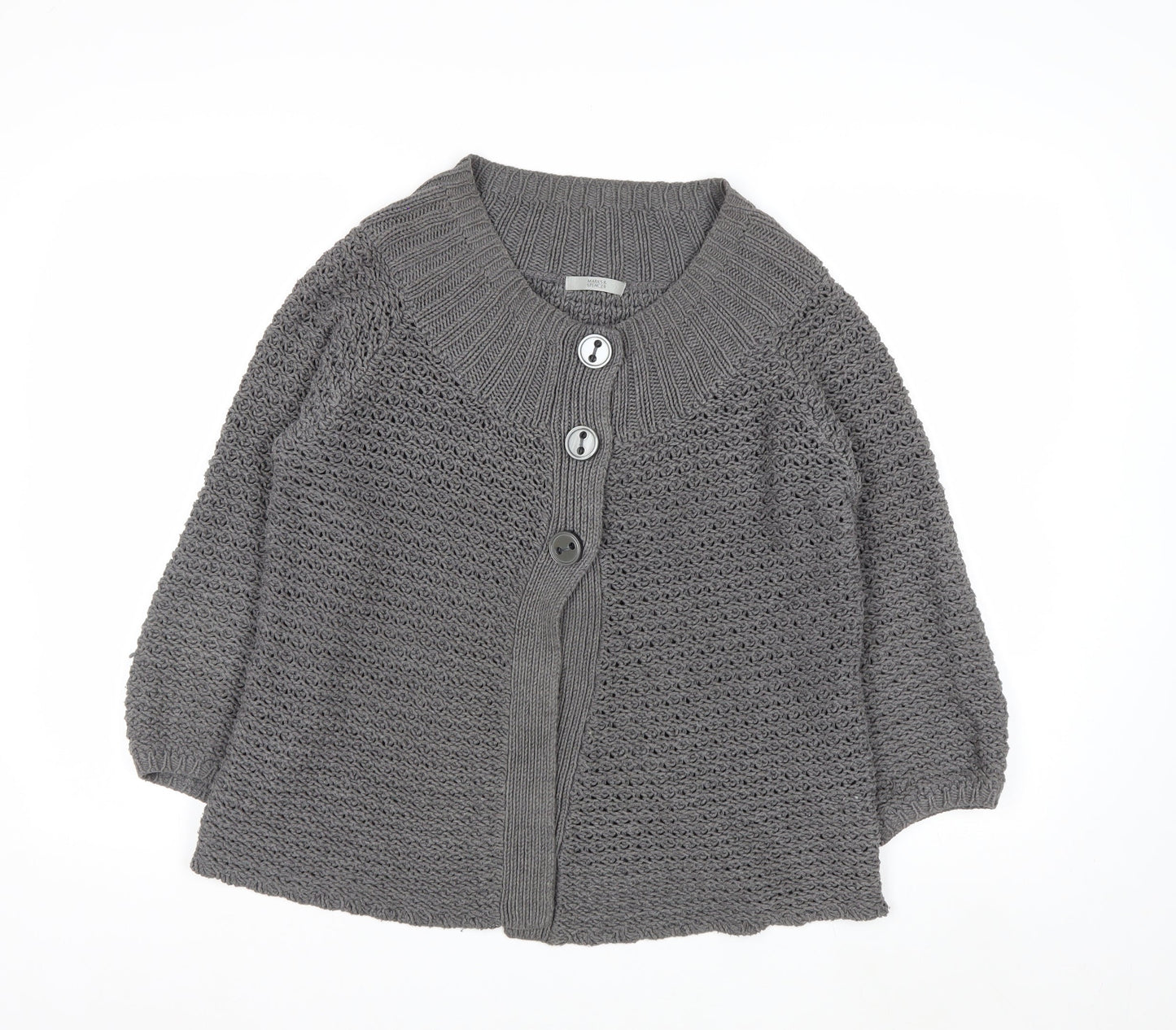 Marks and Spencer Women Grey Size 12 Button Knit Cardigan