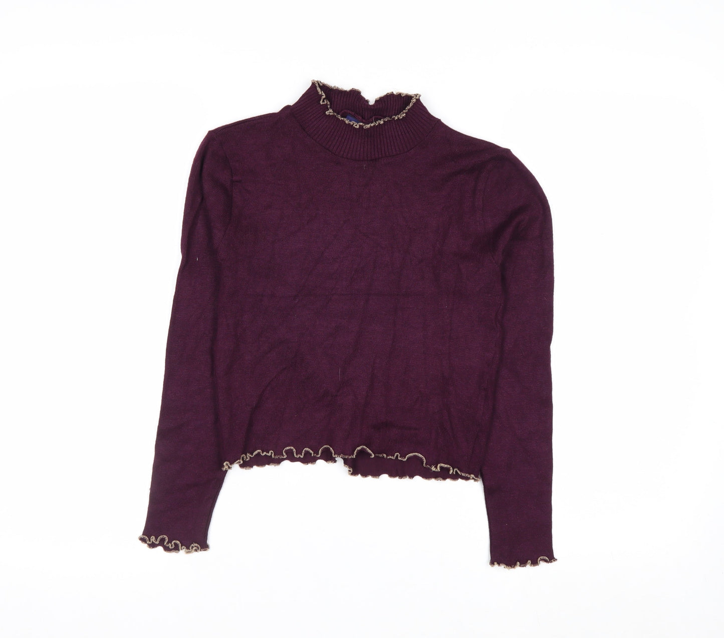 Beyond Retro Womens Purple High Neck Ruffled Knit Jumper Size M