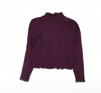 Beyond Retro Womens Purple High Neck Ruffled Knit Jumper Size M