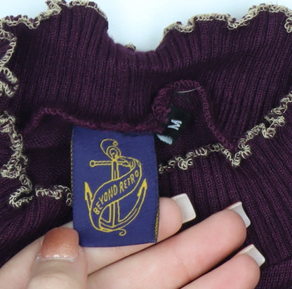 Beyond Retro Womens Purple High Neck Ruffled Knit Jumper Size M