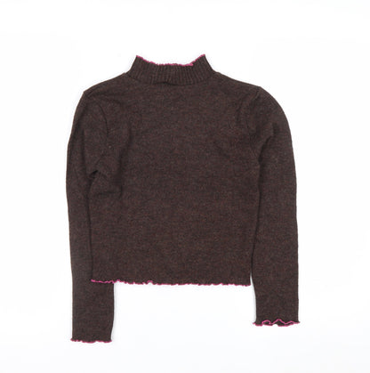 Beyond Retro Women Brown Wool Blend Mock Neck Jumper S