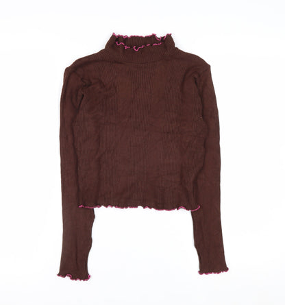 Beyond Retro Women Brown Roll Neck Knit Jumper Size S Vintage Style