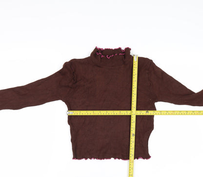 Beyond Retro Women Brown Roll Neck Knit Jumper Size S Vintage Style