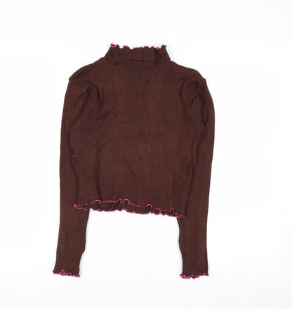 Beyond Retro Women Brown Roll Neck Knit Jumper Size S Vintage Style