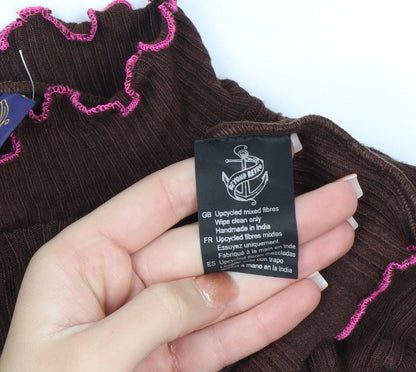 Beyond Retro Women Brown Roll Neck Knit Jumper Size S Vintage Style
