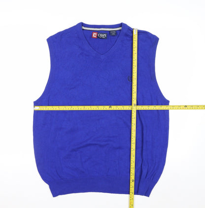 Chaps Men's Blue Cotton V-Neck Sleeveless Vest Jumper L