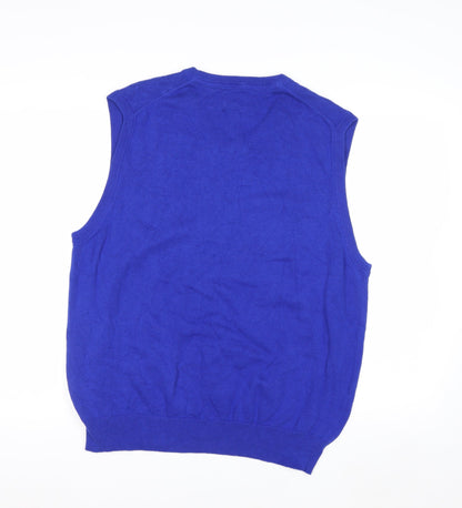 Chaps Men's Blue Cotton V-Neck Sleeveless Vest Jumper L
