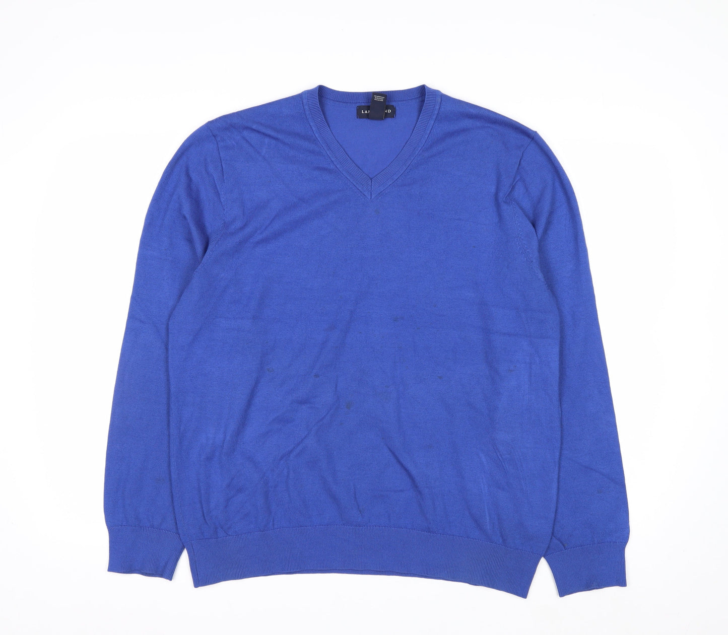 Lands' End Men Blue V-Neck Pullover Jumper Size L Classic Fit