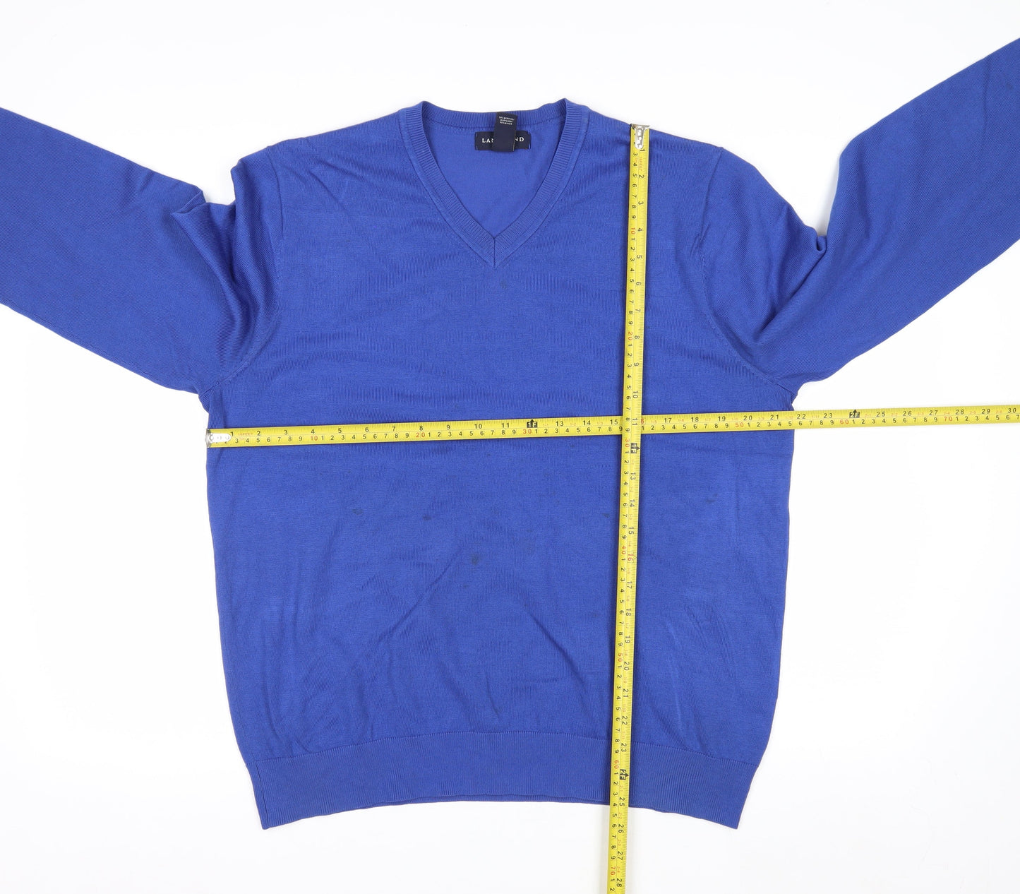 Lands' End Men Blue V-Neck Pullover Jumper Size L Classic Fit