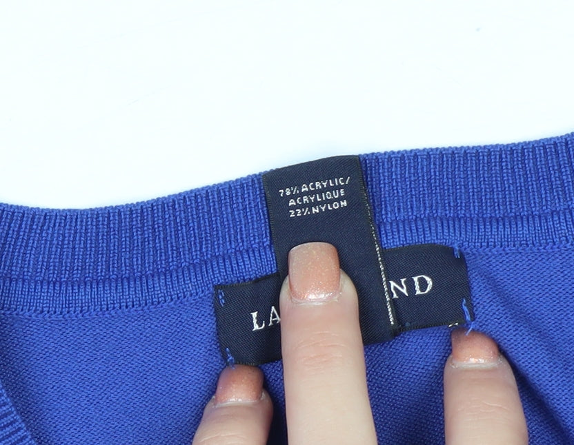 Lands' End Men Blue V-Neck Pullover Jumper Size L Classic Fit
