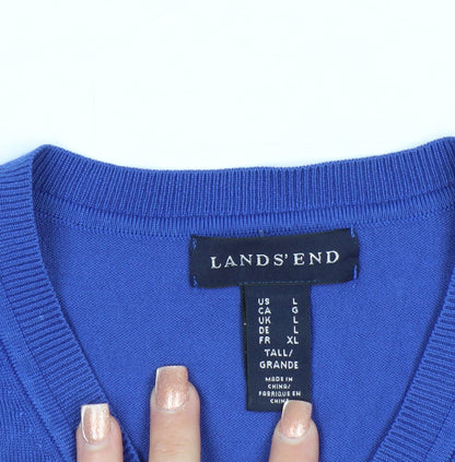 Lands' End Men Blue V-Neck Pullover Jumper Size L Classic Fit