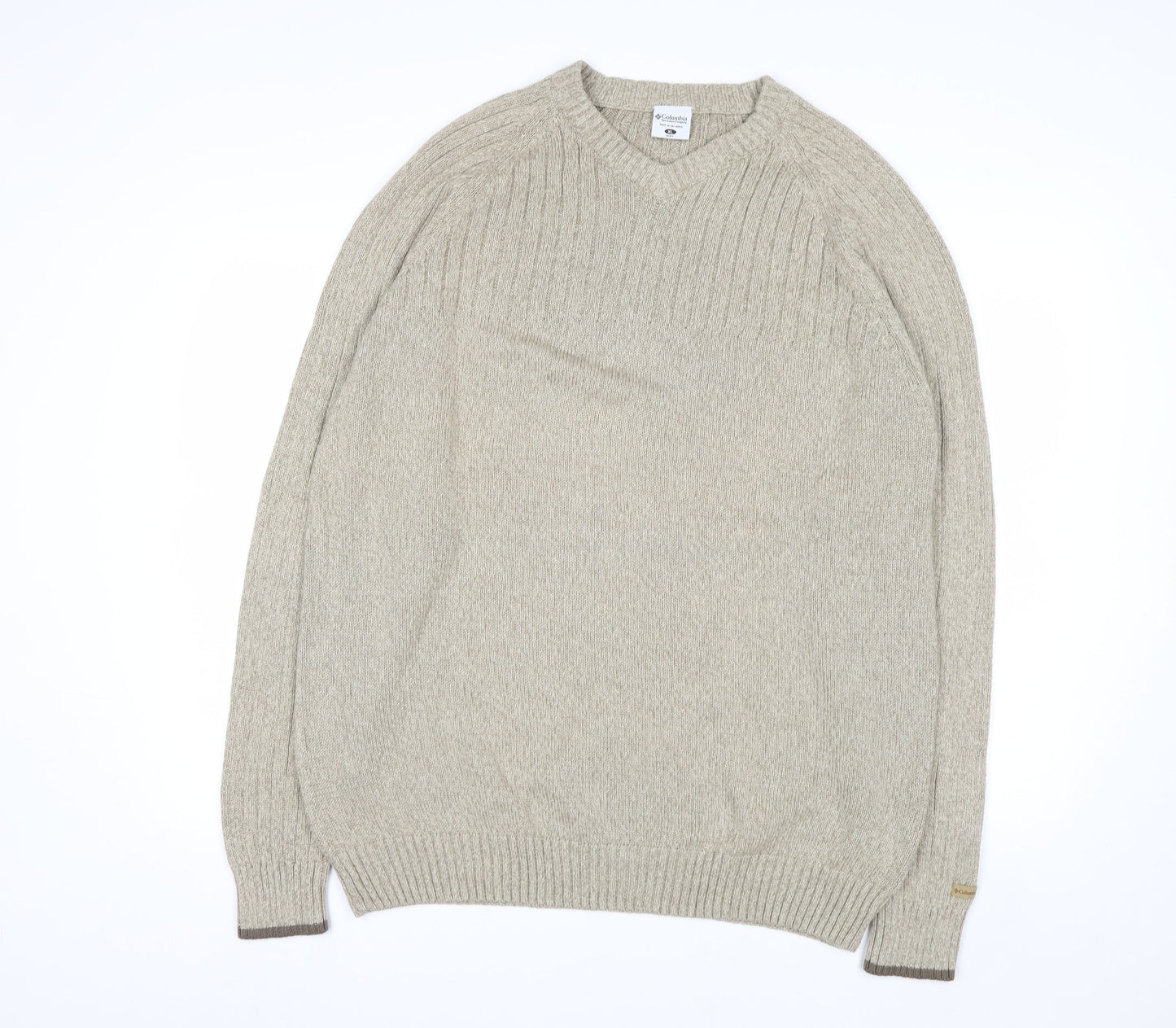 Columbia Men's Beige Cotton V-Neck Jumper XL Classic Fit