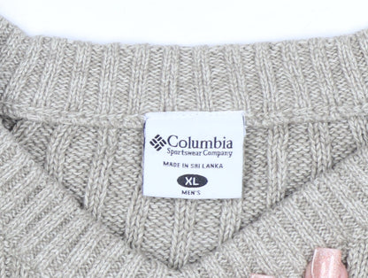 Columbia Men's Beige Cotton V-Neck Jumper XL Classic Fit