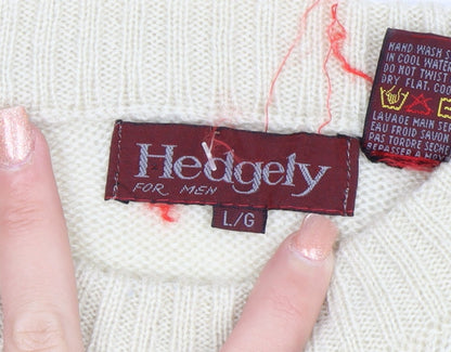 Hedgely Men's Beige Wool Blend Geometric Knit Jumper Size L