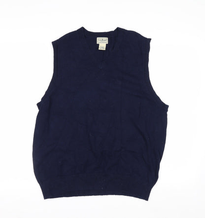 L.L.Bean Men's Blue Cotton Cashmere V-Neck Sleeveless Vest M