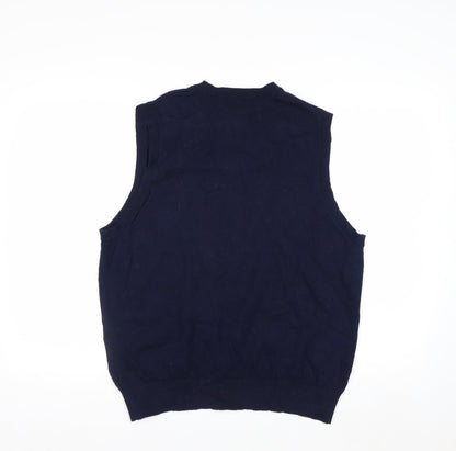 L.L.Bean Men's Blue Cotton Cashmere V-Neck Sleeveless Vest M