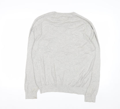 Polo Ralph Lauren Men's Grey V-Neck Jumper M 100% Cotton Knitwear