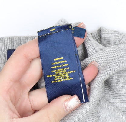 Polo Ralph Lauren Men's Grey V-Neck Jumper M 100% Cotton Knitwear