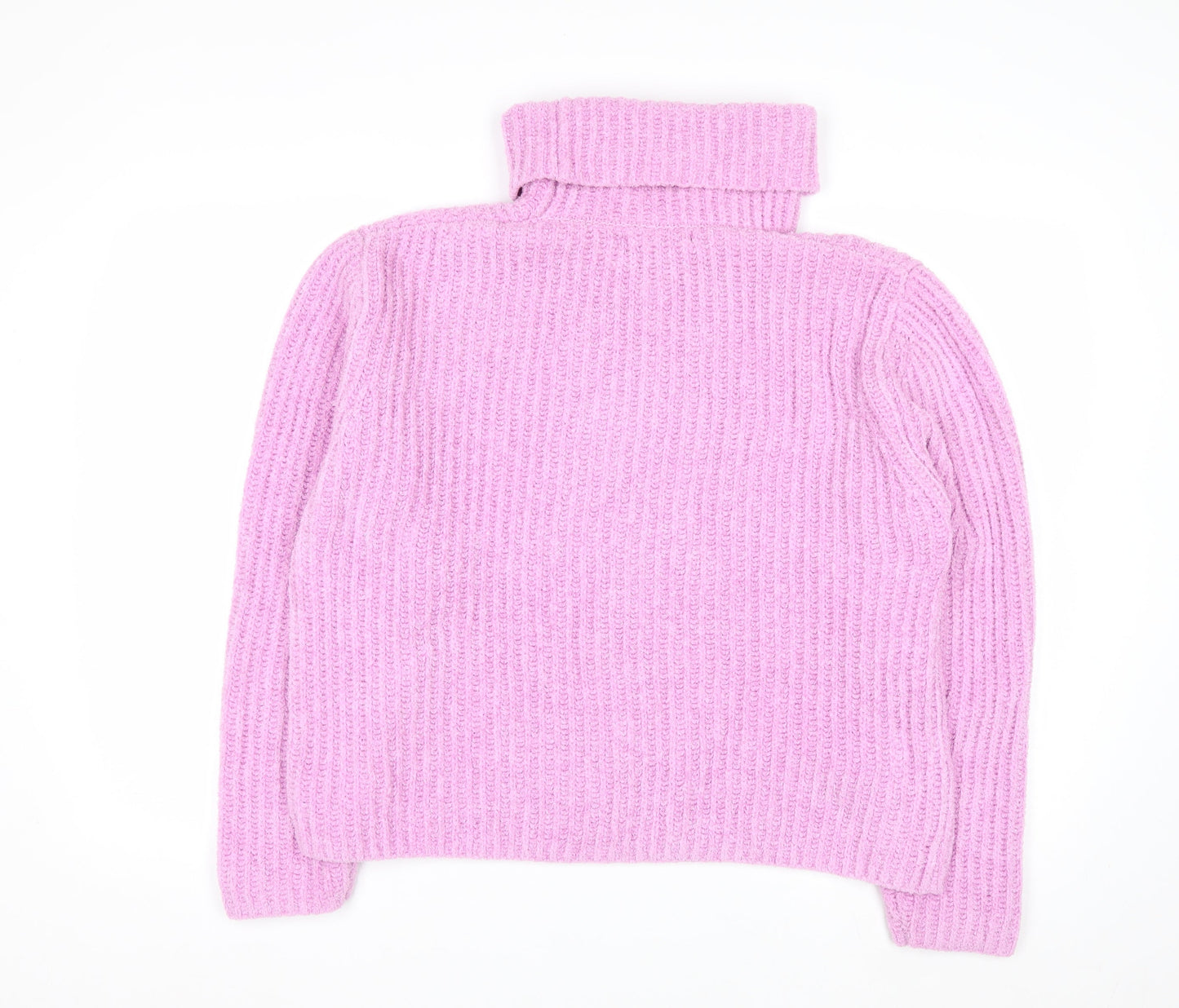 MNG Women Pink Roll Neck Rib Knit Jumper Medium Polyester