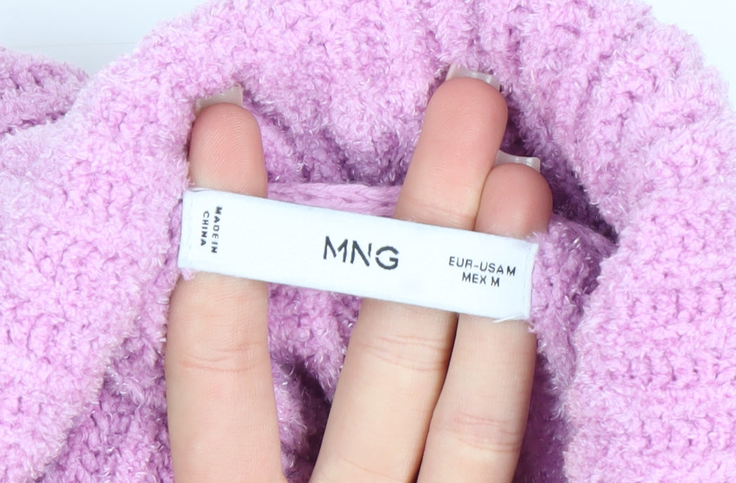 MNG Women Pink Roll Neck Rib Knit Jumper Medium Polyester