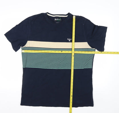 Barbour Men's Blue Striped Cotton Crew Neck T-Shirt XL Tailored Fit