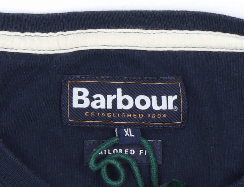Barbour Men's Blue Striped Cotton Crew Neck T-Shirt XL Tailored Fit