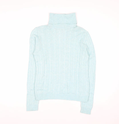 J.Crew Women Blue Roll Neck Cable-Knit Wool Blend Jumper M