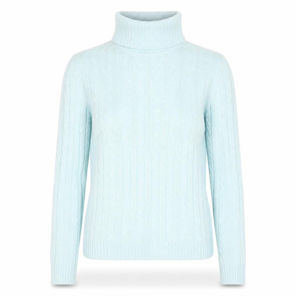 J.Crew Women Blue Roll Neck Cable-Knit Wool Blend Jumper M