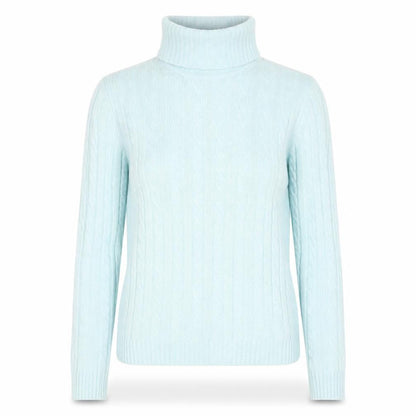 J.Crew Women Blue Roll Neck Cable-Knit Wool Blend Jumper M