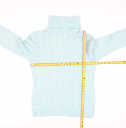 J.Crew Women Blue Roll Neck Cable-Knit Wool Blend Jumper M