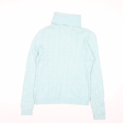 J.Crew Women Blue Roll Neck Cable-Knit Wool Blend Jumper M