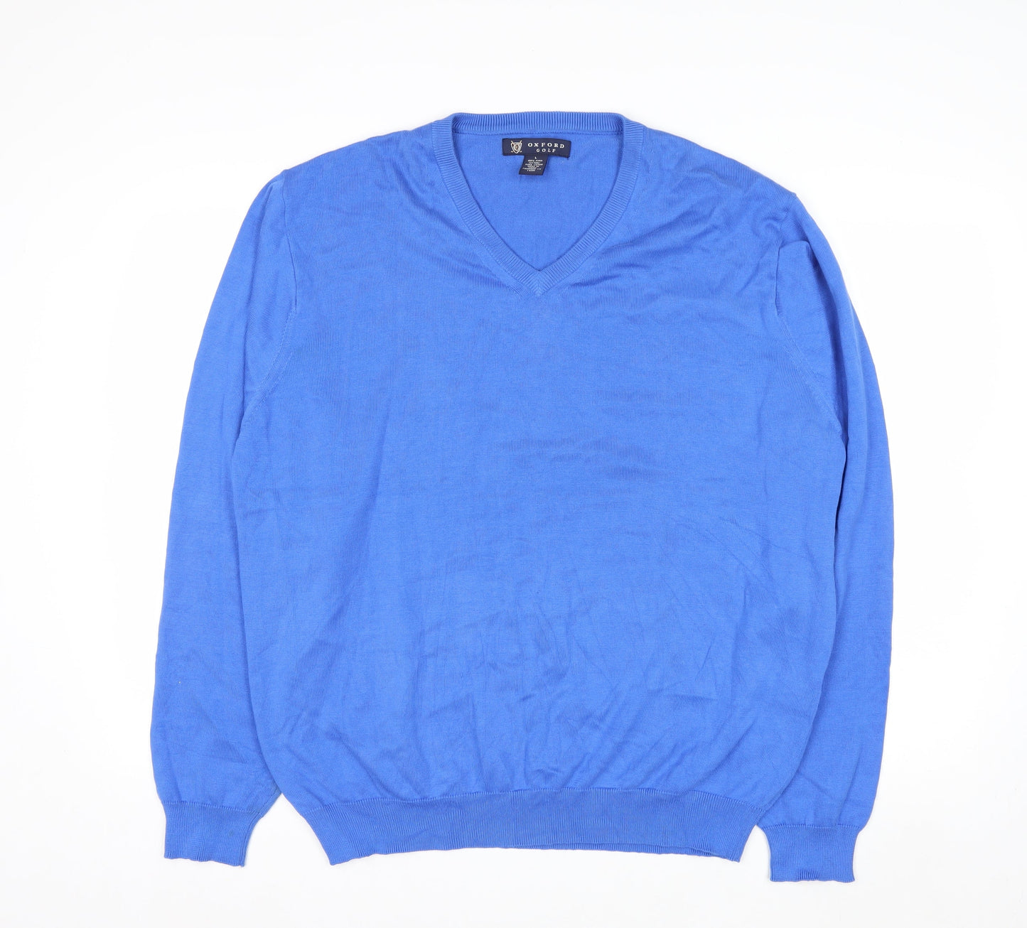 Oxford Golf Men's Blue Cotton V-Neck Pullover Jumper Size L