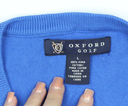 Oxford Golf Men's Blue Cotton V-Neck Pullover Jumper Size L