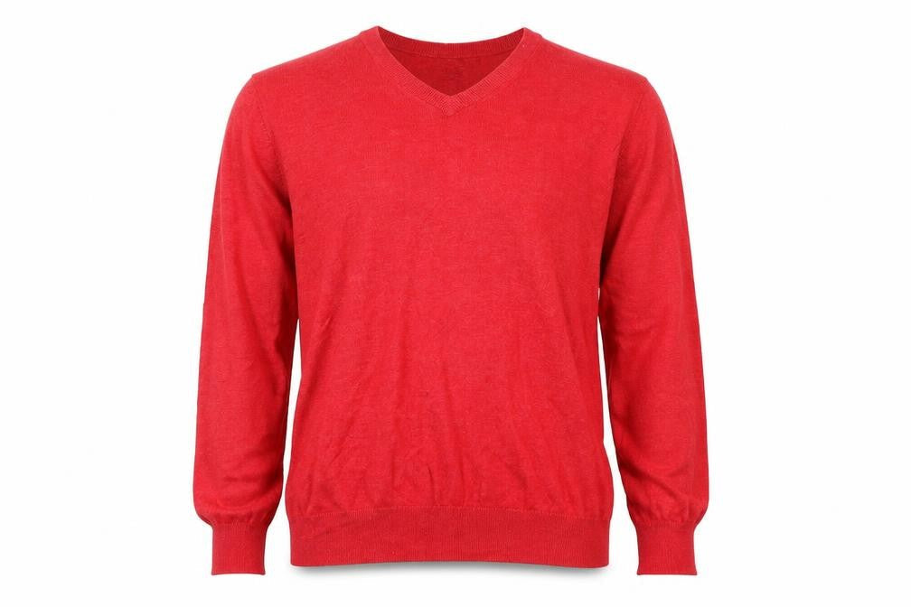 Brooks Brothers Mens Red L V-Neck Cotton Pullover Jumper