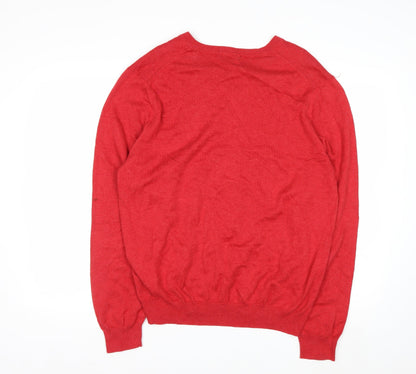 Brooks Brothers Mens Red L V-Neck Cotton Pullover Jumper