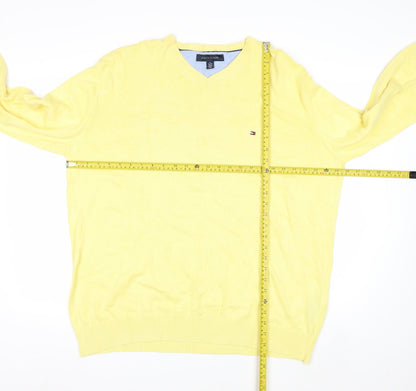 Tommy Hilfiger Men's Yellow Cotton V-Neck Jumper XL